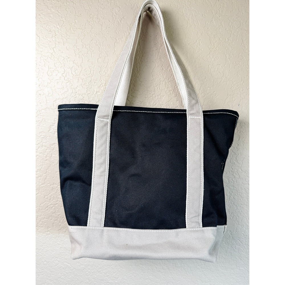 Lands' End Zip Top Boat Tote Canvas Black Natural Large Travel Work Beach Bag - Picture 13 of 15